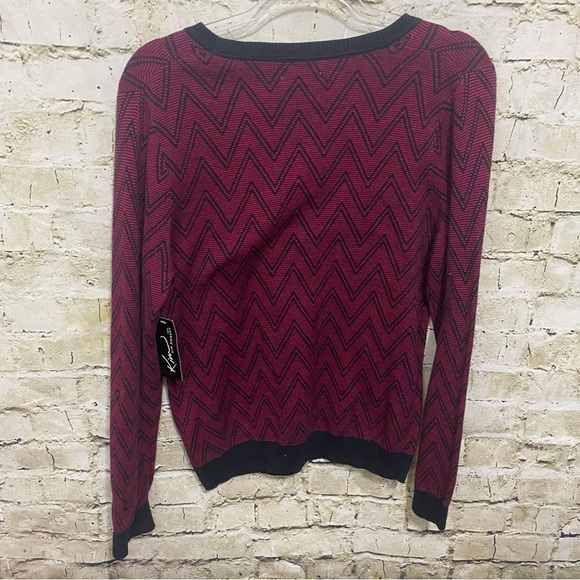 NWT Kim Rogers Burgundy Black Cotton V Neck Sweater - Picture 2 of 4